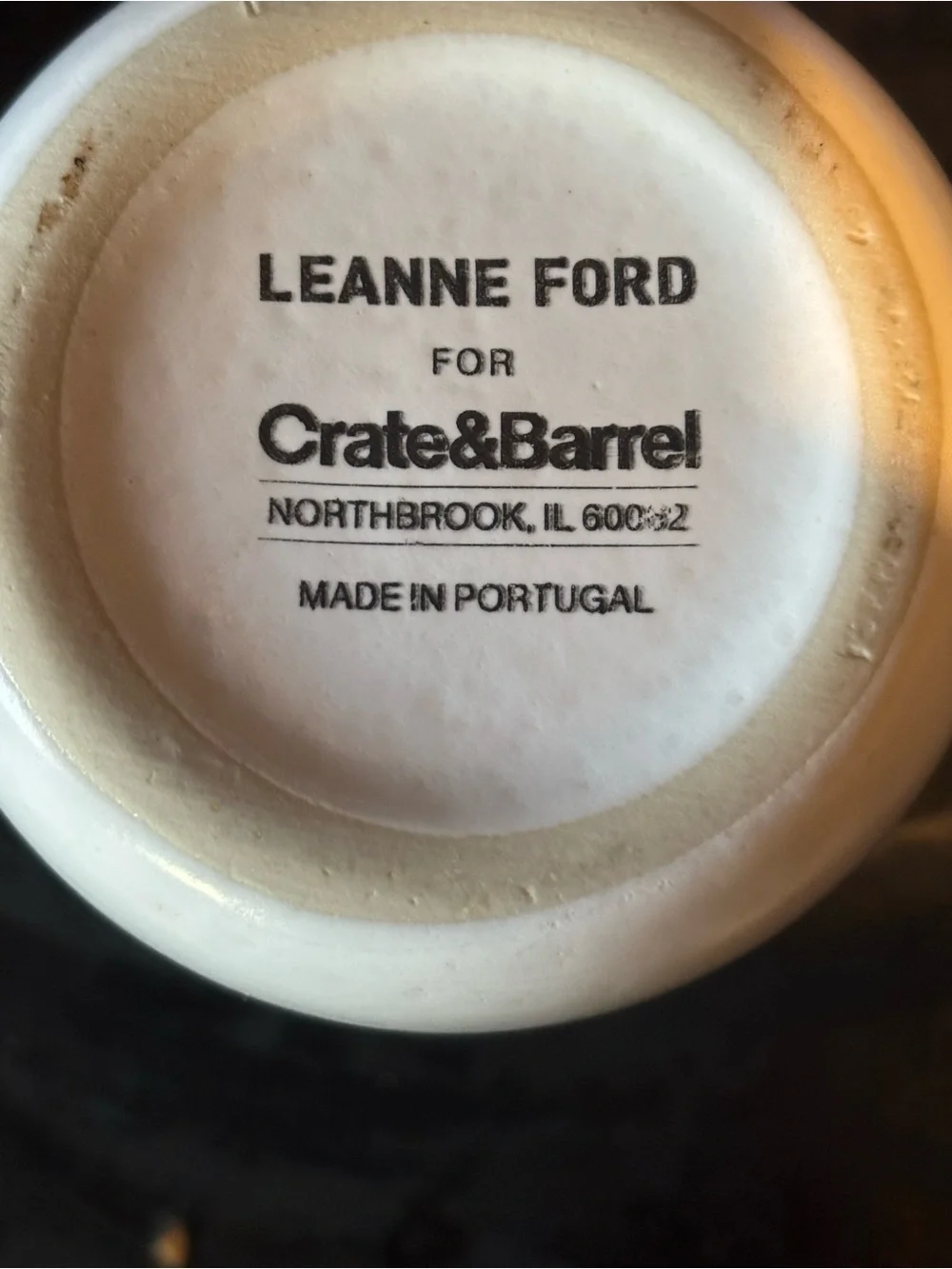 Crate & Barrel White Ceramic Mug with Black Rim Leanne Ford